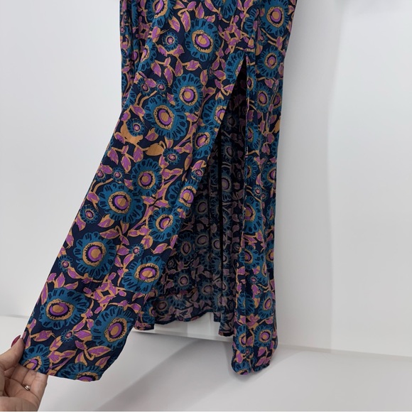 Natural Life Blue Purple Orange Dark Floral Long Sleeve Maxi Dress Nwt Size XL - Picture 8 of 16
